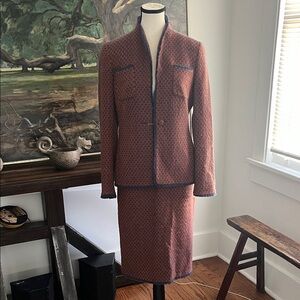 Rena Lange Cashmere Textured Blazer and Skirt Set in orange/rust and Blue
